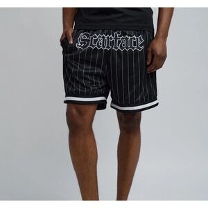 REASON Scarface Mesh Pinstripe‎ Shorts Black Men's Size S *NEW* $49
